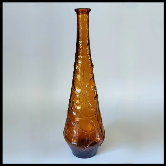 Vntg Empoli 15 1/2" Amber Butterfly & Flower Bottle - Picture 3 of 11